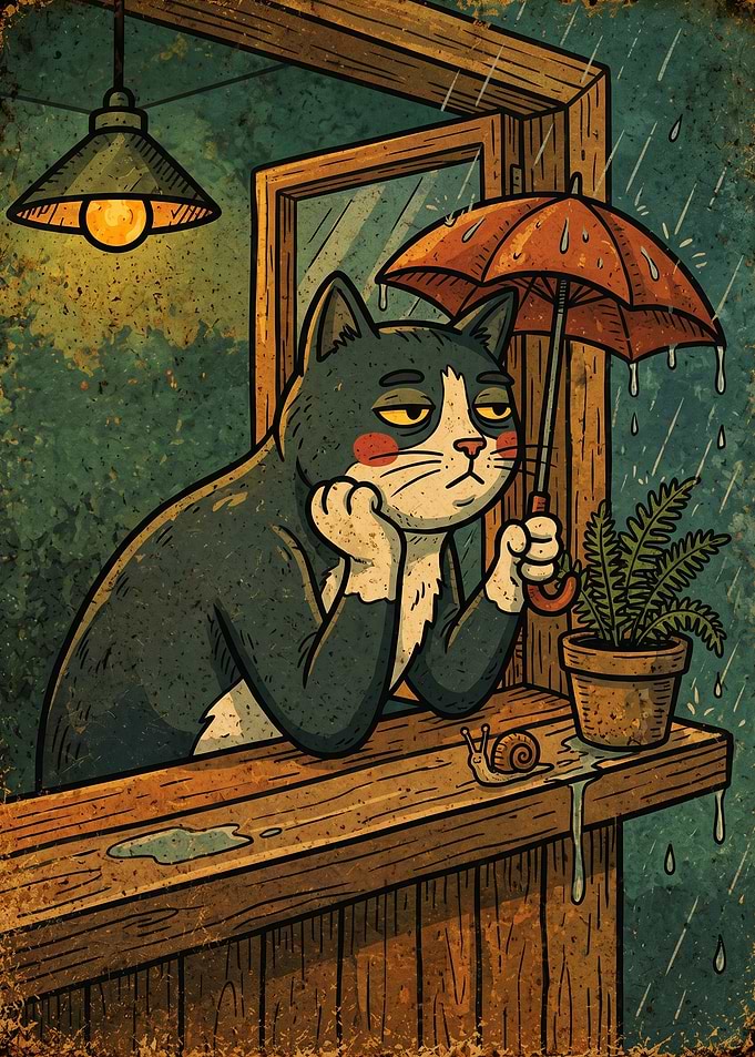 Bored Cat Watching Rain
