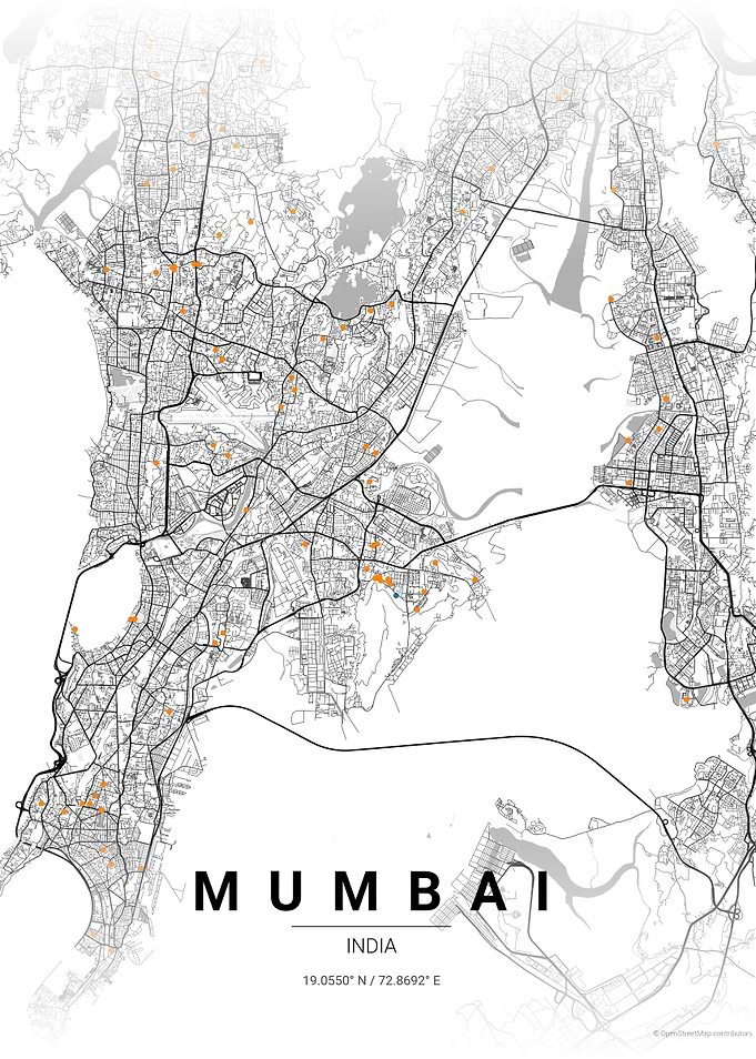 Minimalist Map of Mumbai in India