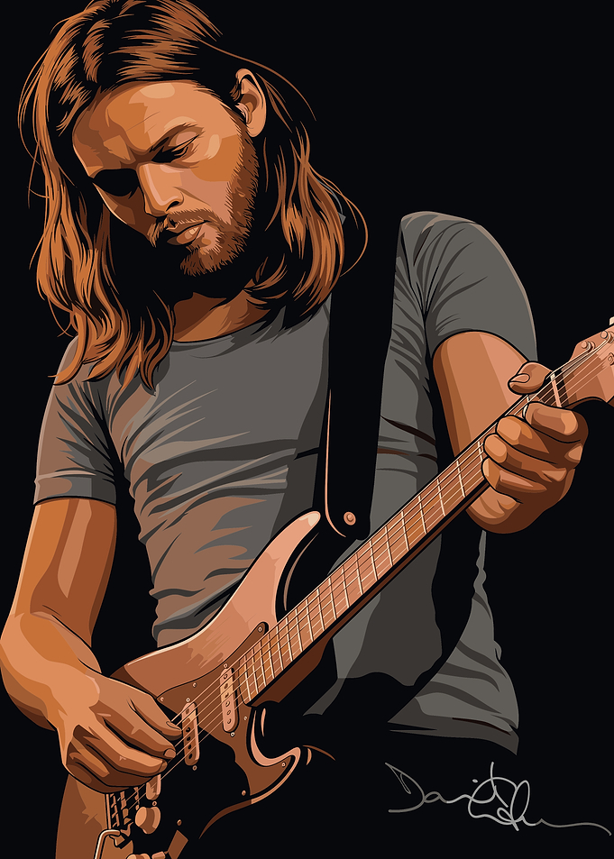 David Gilmour Playing Electric Guitar Illustration
