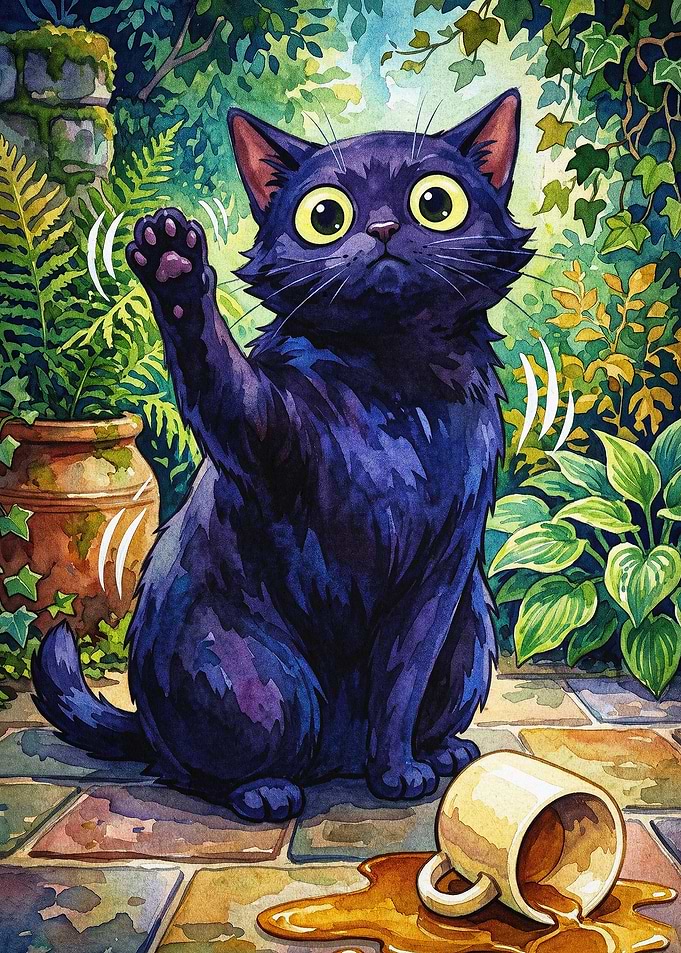 Black Cat Guilty Cute Watercolor Ar