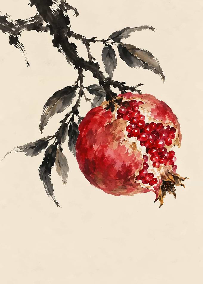 Traditional Ink Wash Pomegranate Painting