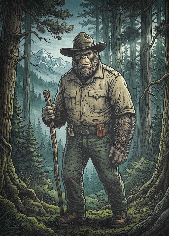 Bigfoot Ranger Forest Art Poster