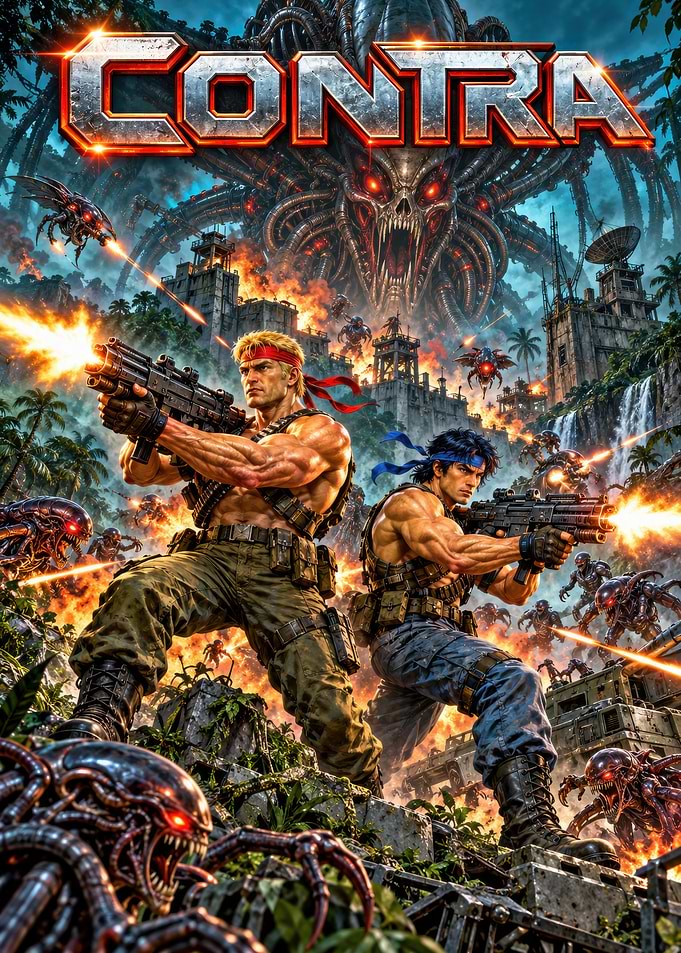Contra Video Game Action Poster