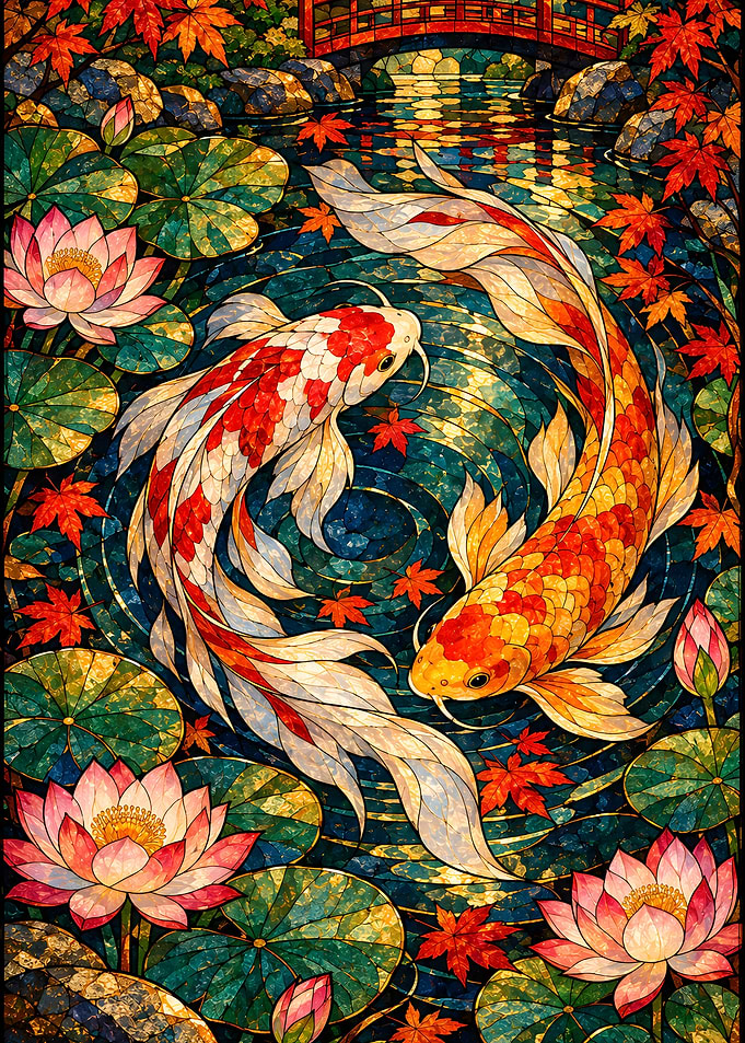 Stained Glass Koi Pond Art