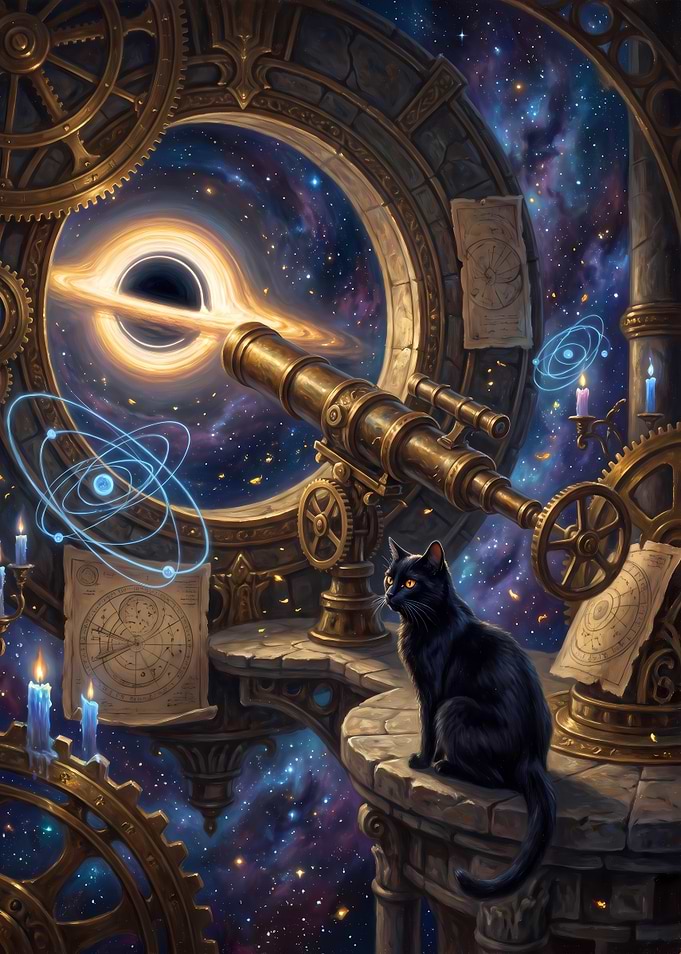 Black Cat Observing Cosmic Black Hole