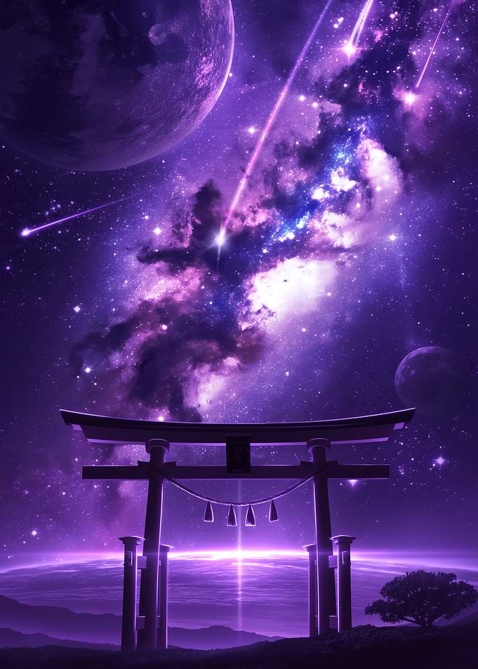 Celestial Torii Gate: Nebula Galaxy Landscape