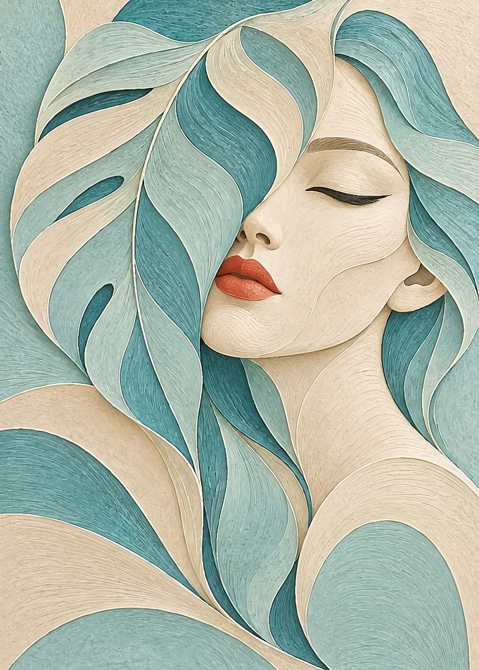 Abstract Woman Portrait with Leaf Hair