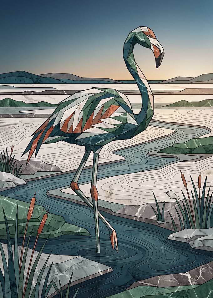 Geometric Stained Glass Flamingo Art