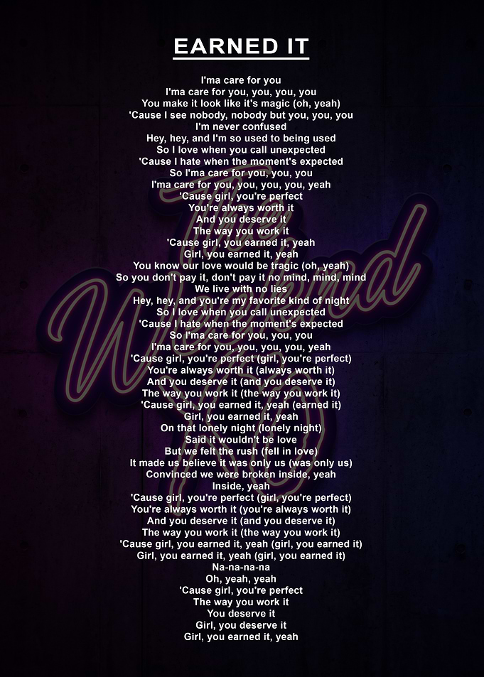 Earned It Song Lyrics Poster