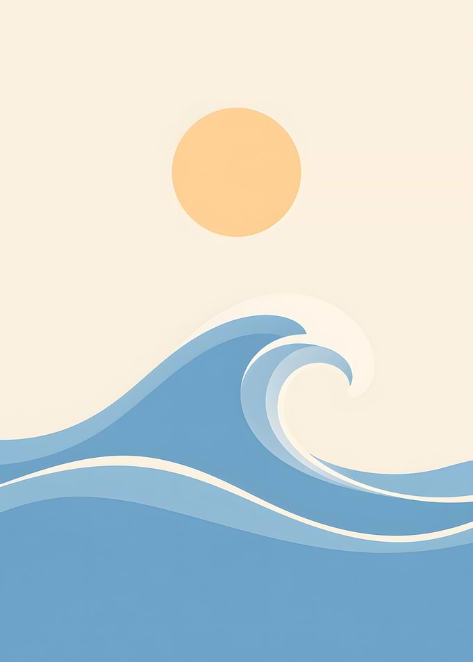 Minimalist Ocean Wave Sun Art