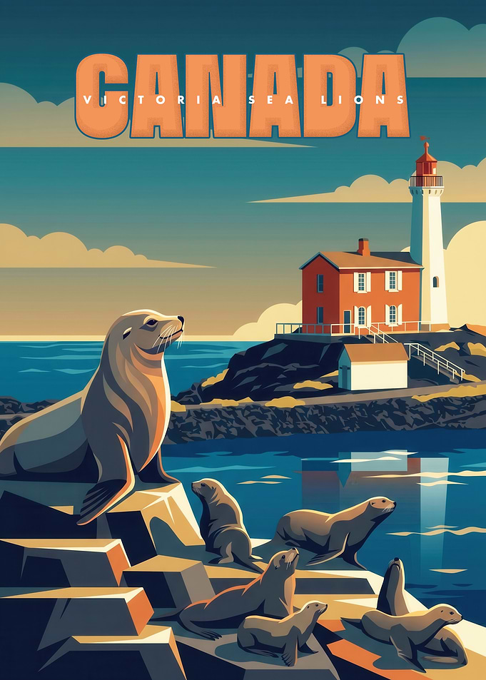 Canada Victoria Sea Lions Travel Poster