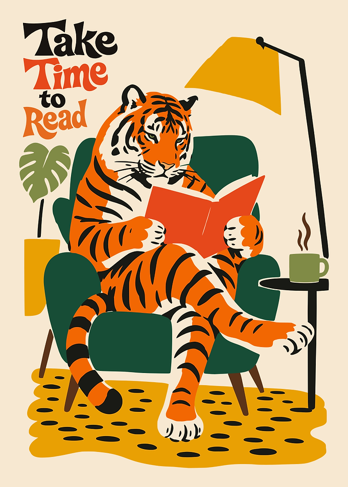 Tiger Reading in Armchair Poster