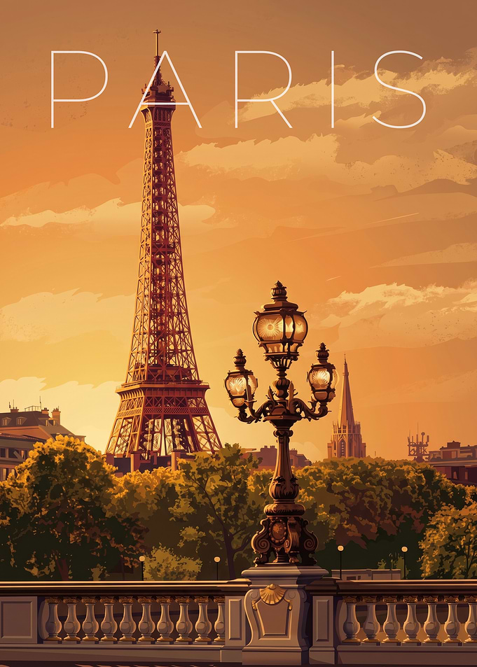 Paris Eiffel Tower Sunset Poster