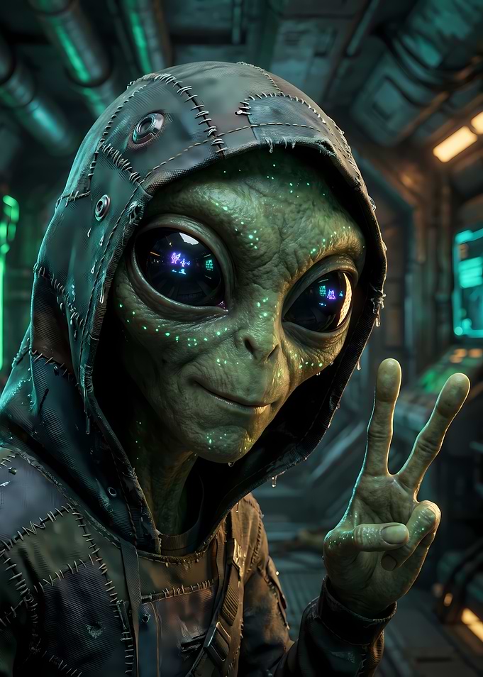 Friendly Alien Giving Peace Sign