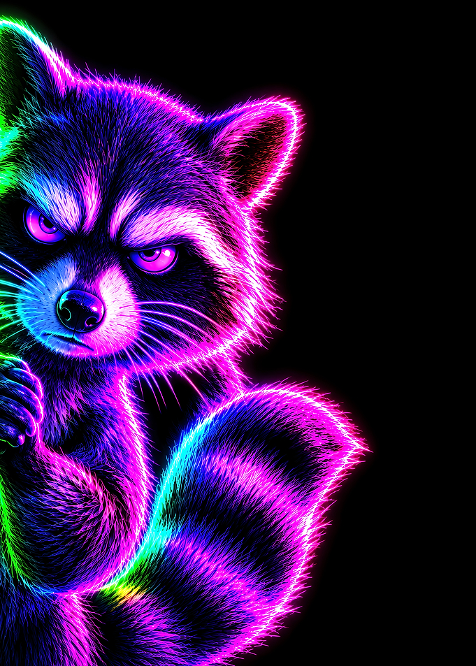 Neon Glowing Raccoon Portrait