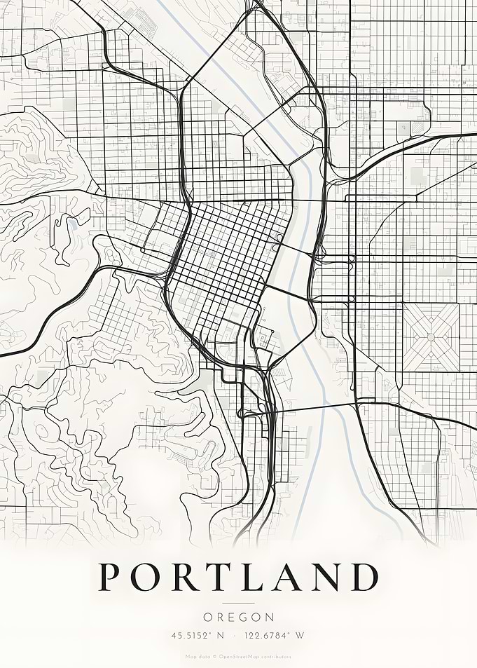 Portland Minimal Street Map Light Poster