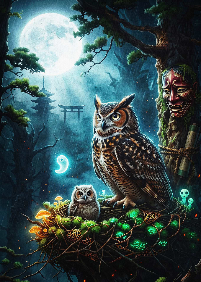 Owl Forest Night Fantasy Art