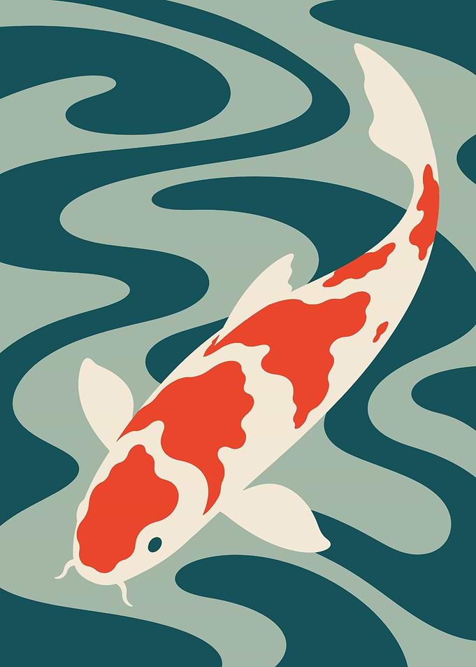 Koi Ripples – Japandi Mid-Century Poster Art