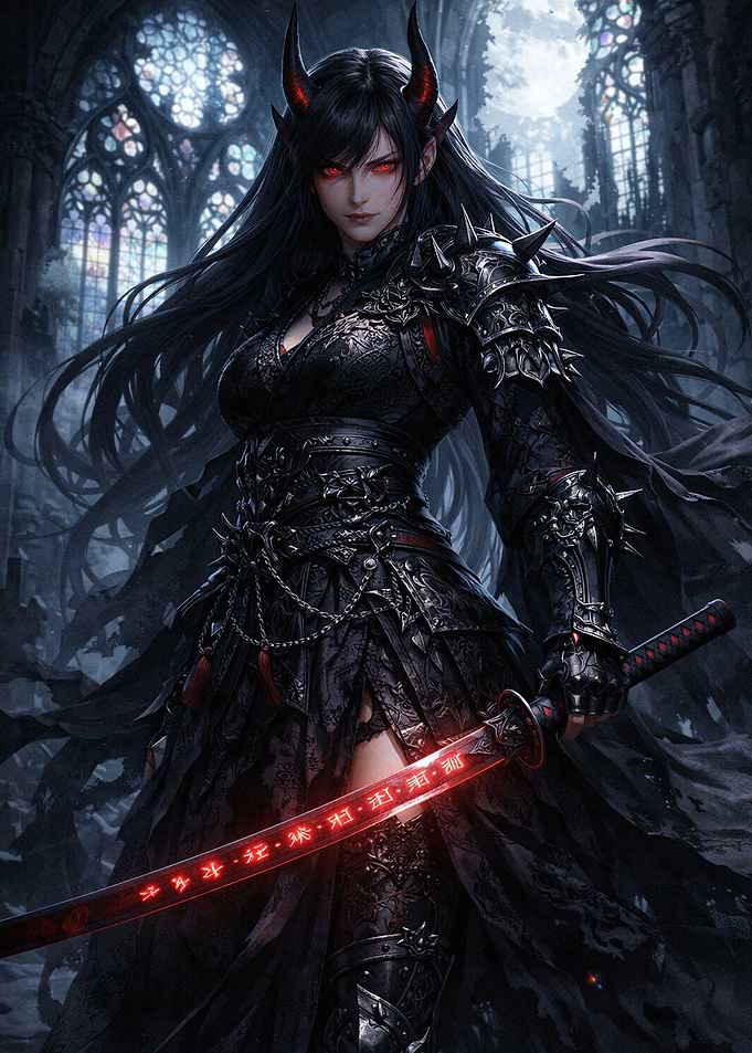 Dark Demon Warrior with Glowing Katana