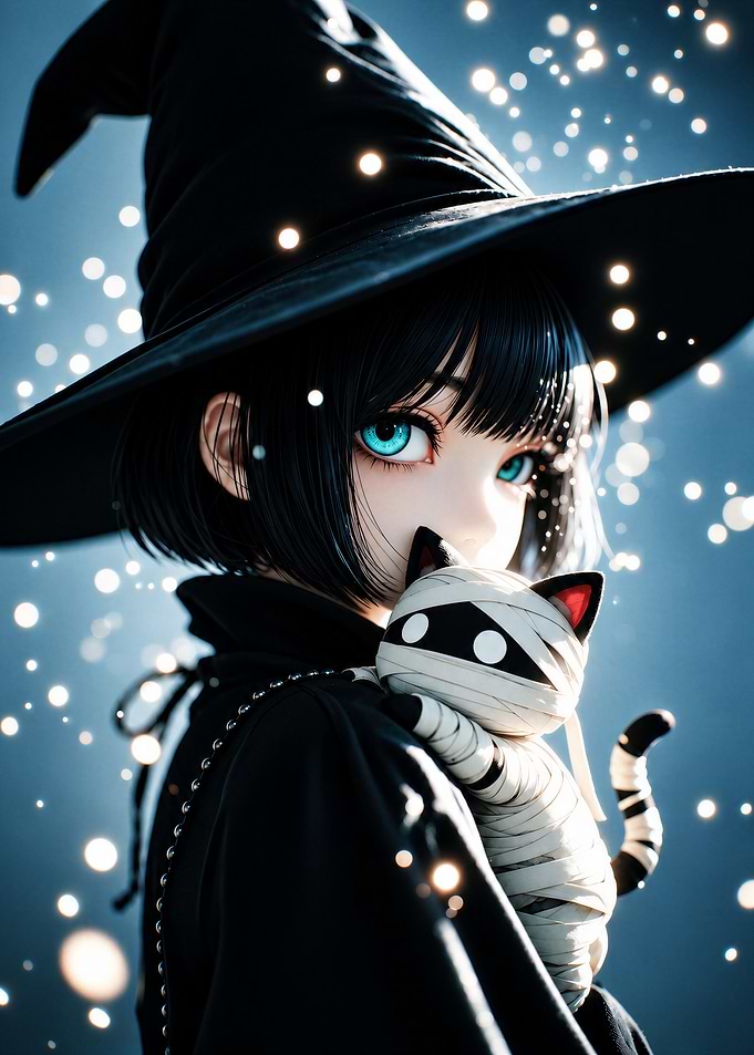 Anime Witch with Mummy Cat