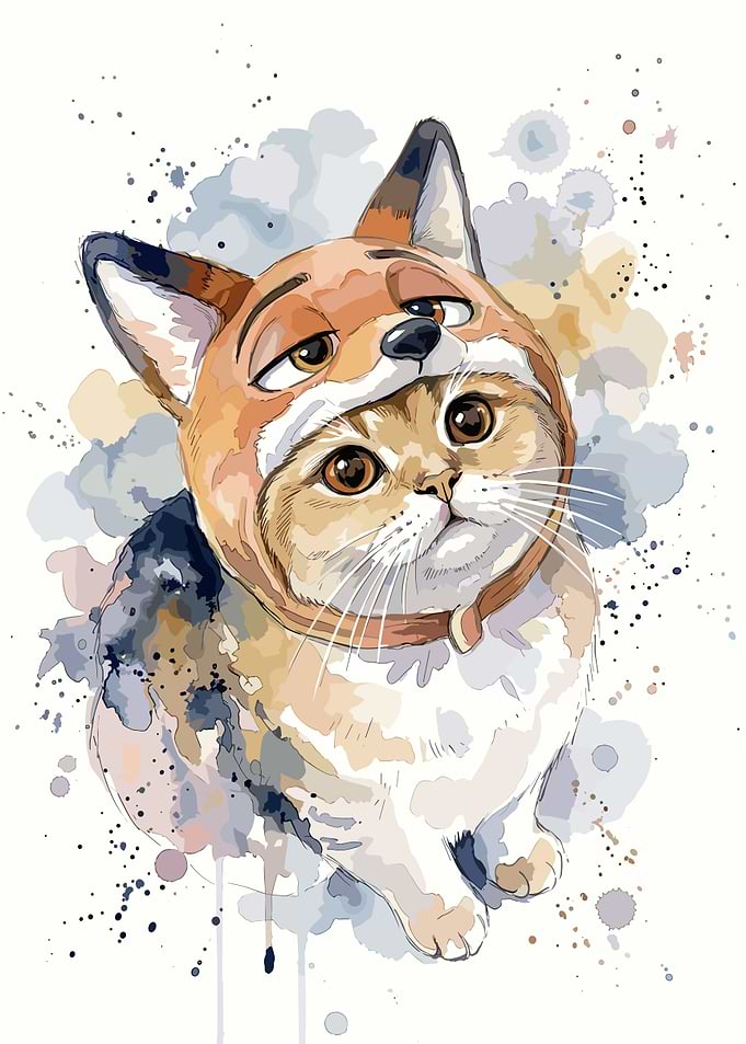 Cute Cat Wearing Fox Hat