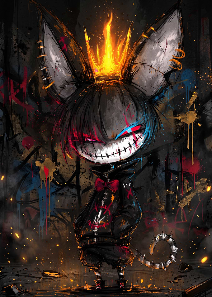 Gritty Graffiti Style Demon Cat Character