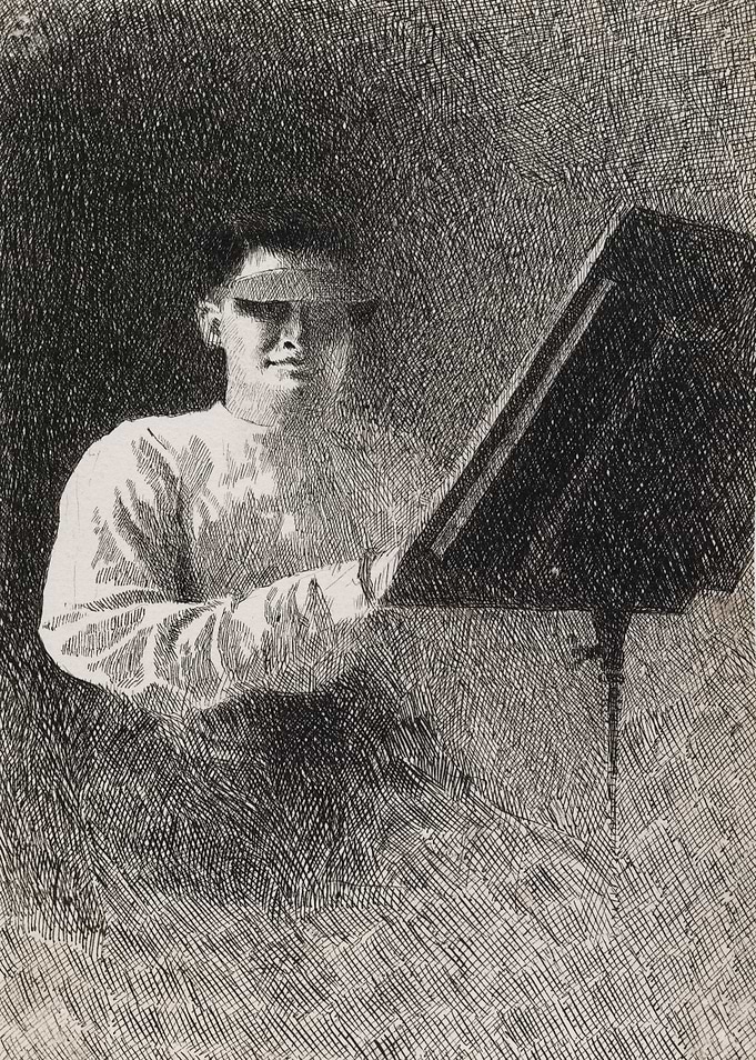 Etching of a Person Reading