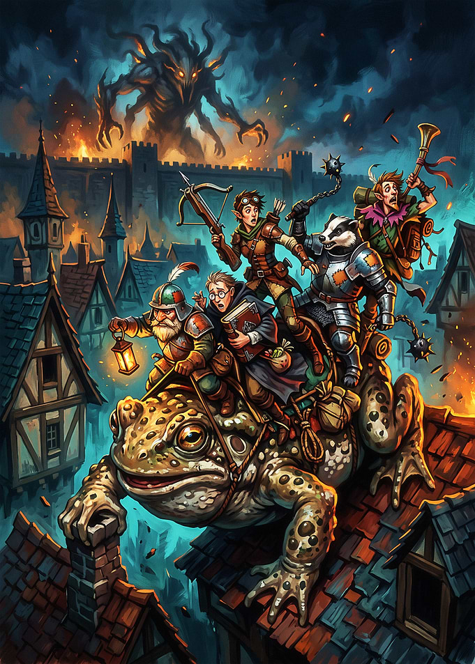 Adventurers Riding Giant Toad Escape