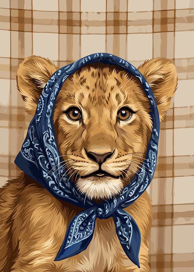 Cute Lion Cub Wearing Blue Bandana