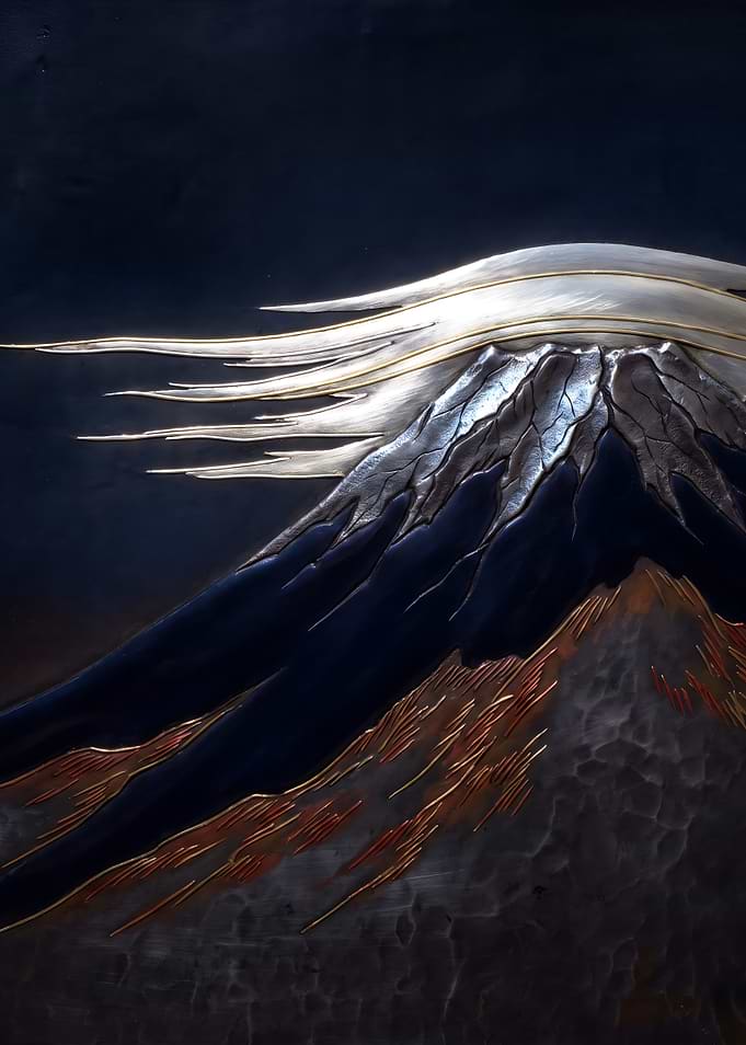 Mount Fuji in Silver Cloud and Copper Metalwork