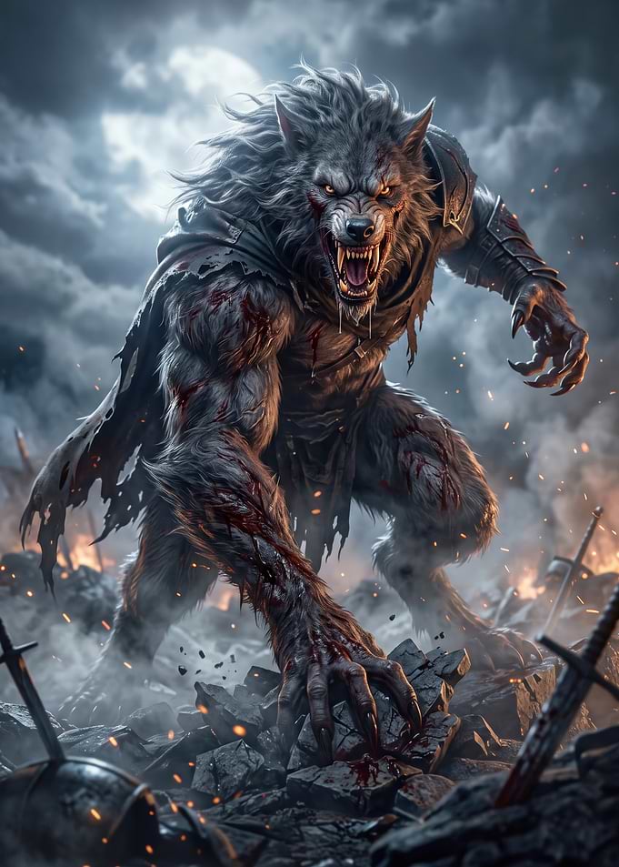 Fierce Werewolf Warrior on Battlefield