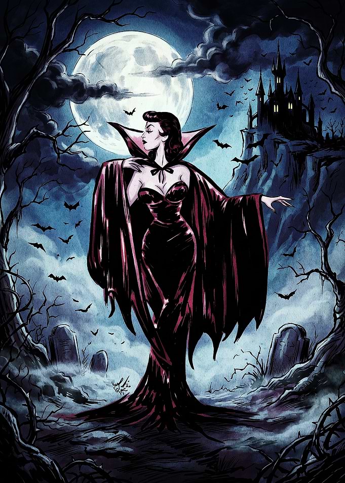 Vampire Queen in Haunted Graveyard