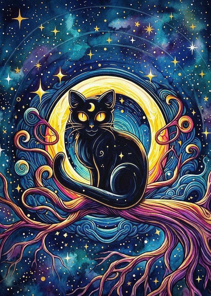 Cosmic Cat Celestial Art Poster