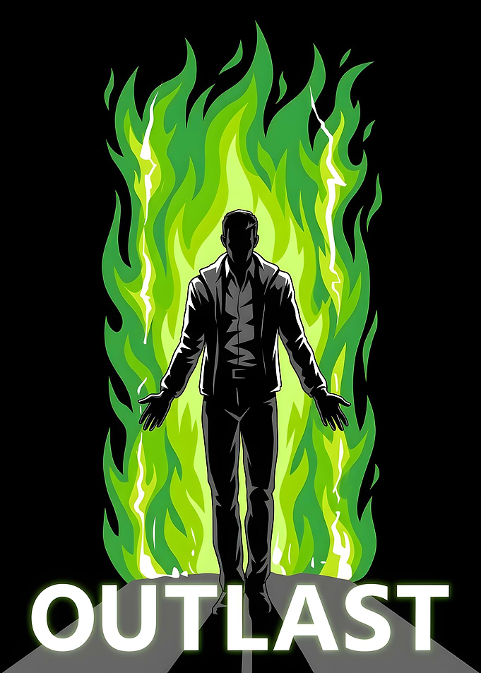 Outlast Green Fire Silhouette Poster