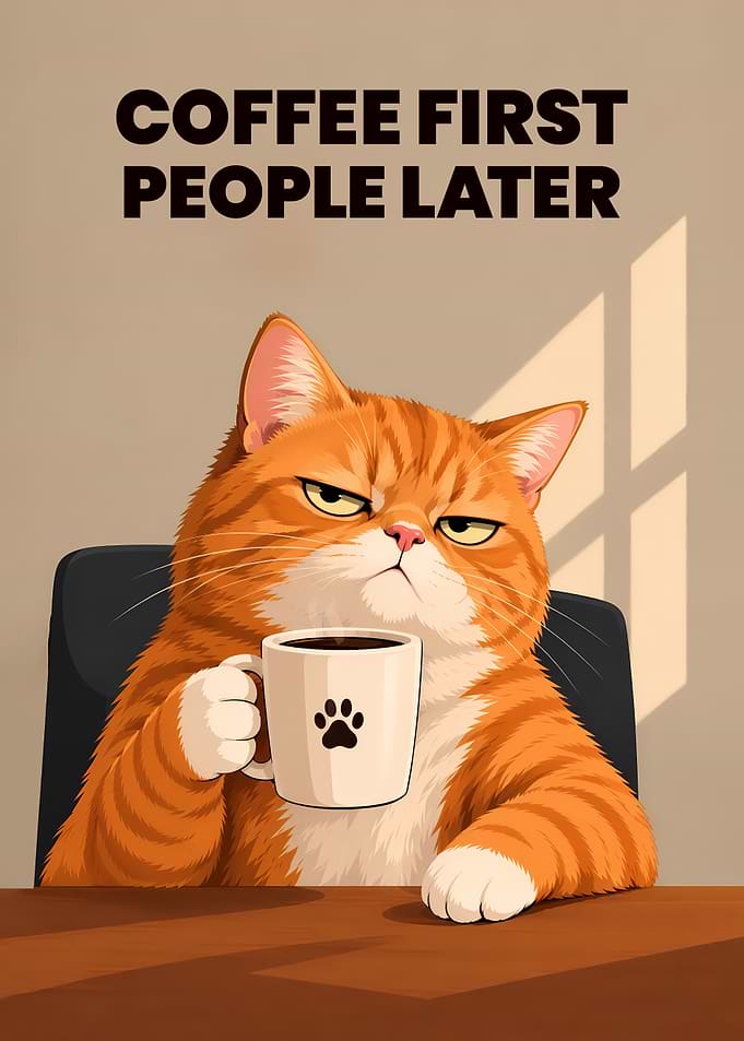 Coffee First People Later Funny cat