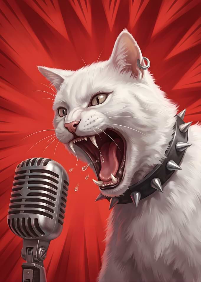 Punk Rock White Cat Singing