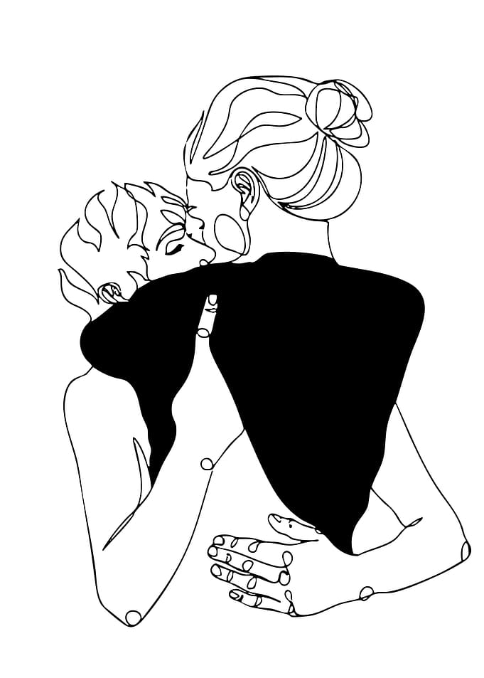 Minimalist Line Art Couple Hugging