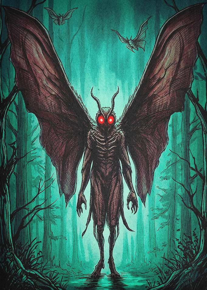 Mothman Cryptid Forest Dark Art