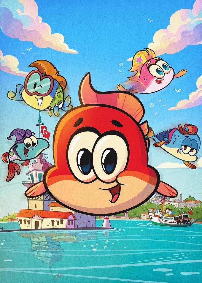 Cute Fish Friends Cartoon Poster