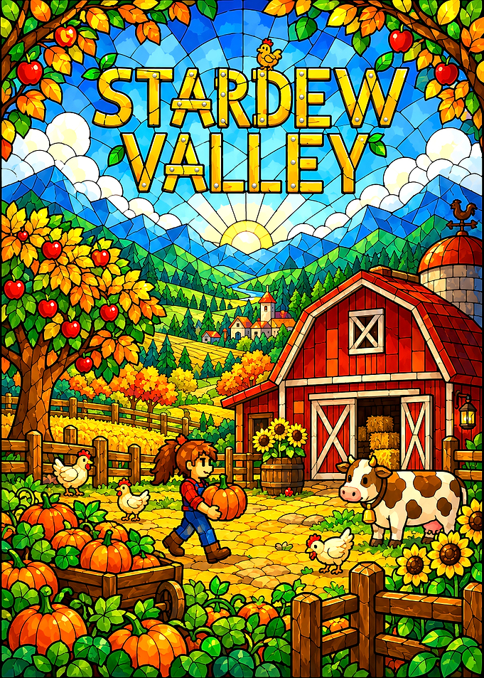 Stardew Valley Stained Glass Farm Scene