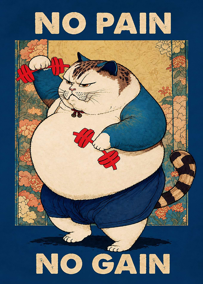 Funny Fat Cat Lifting Weights