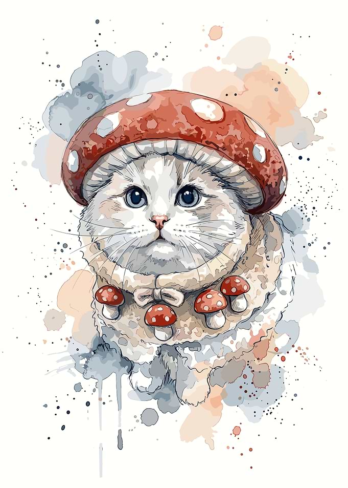 Cute Cat Wearing Mushroom Hat