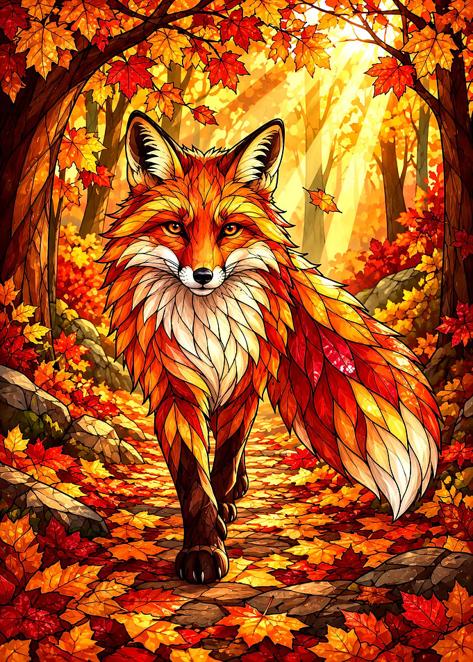 Fox Made of Autumn Leaves