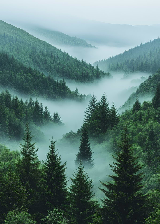 Misty Pine Forest Valley