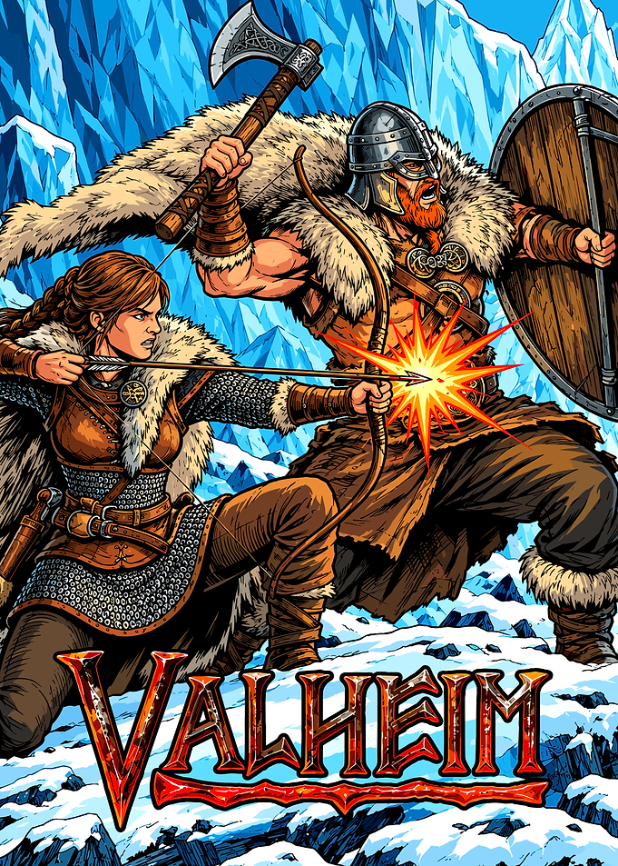 Valheim Viking Warriors Combat Illustration