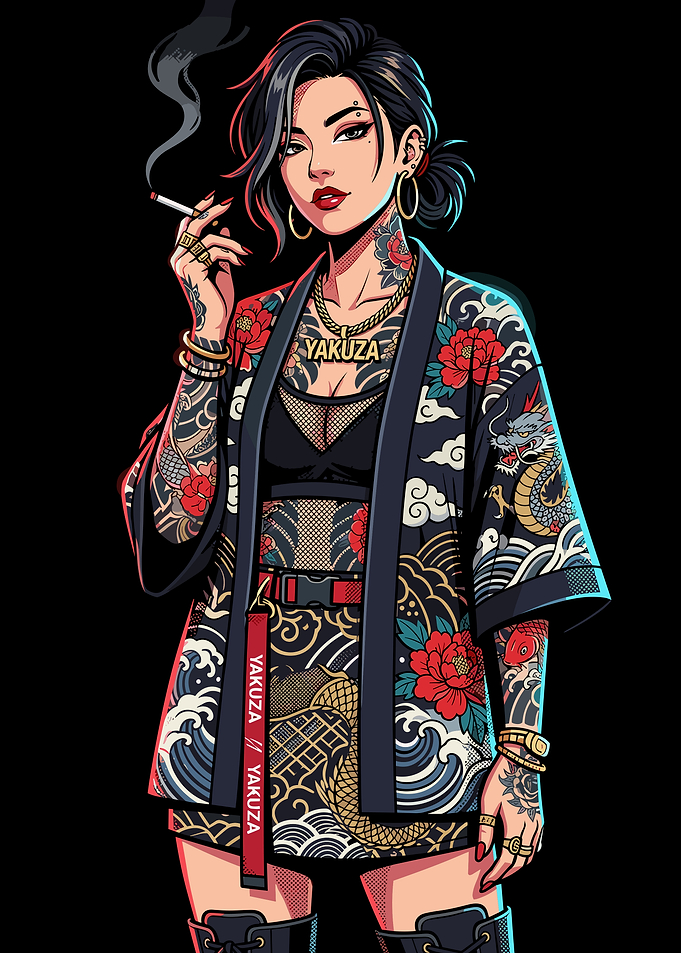 Stylish Yakuza Woman with Tattoos