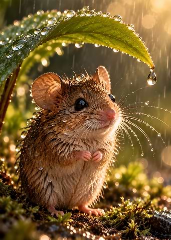 Tiny Mouse Sheltering Under Leaf