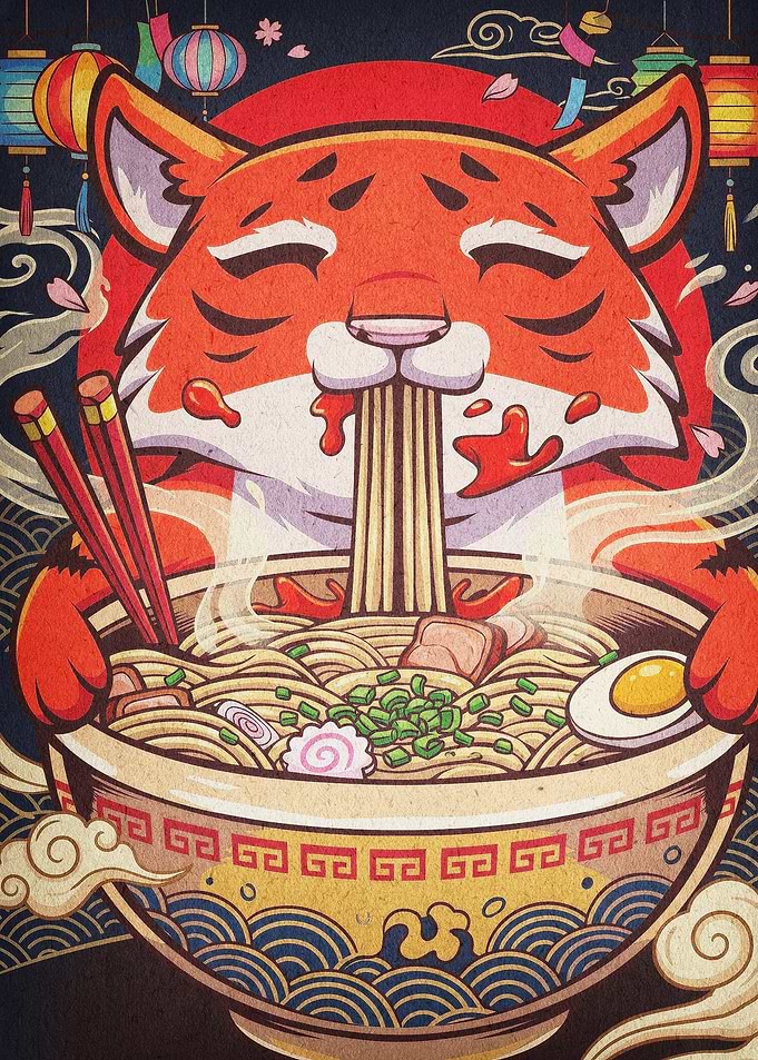 Tiger Ramen Noodles Japanese Art
