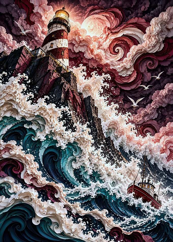 Lighthouse Amidst Turbulent Stormy Seas