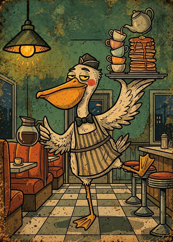 Pelican Waiter in Retro Diner